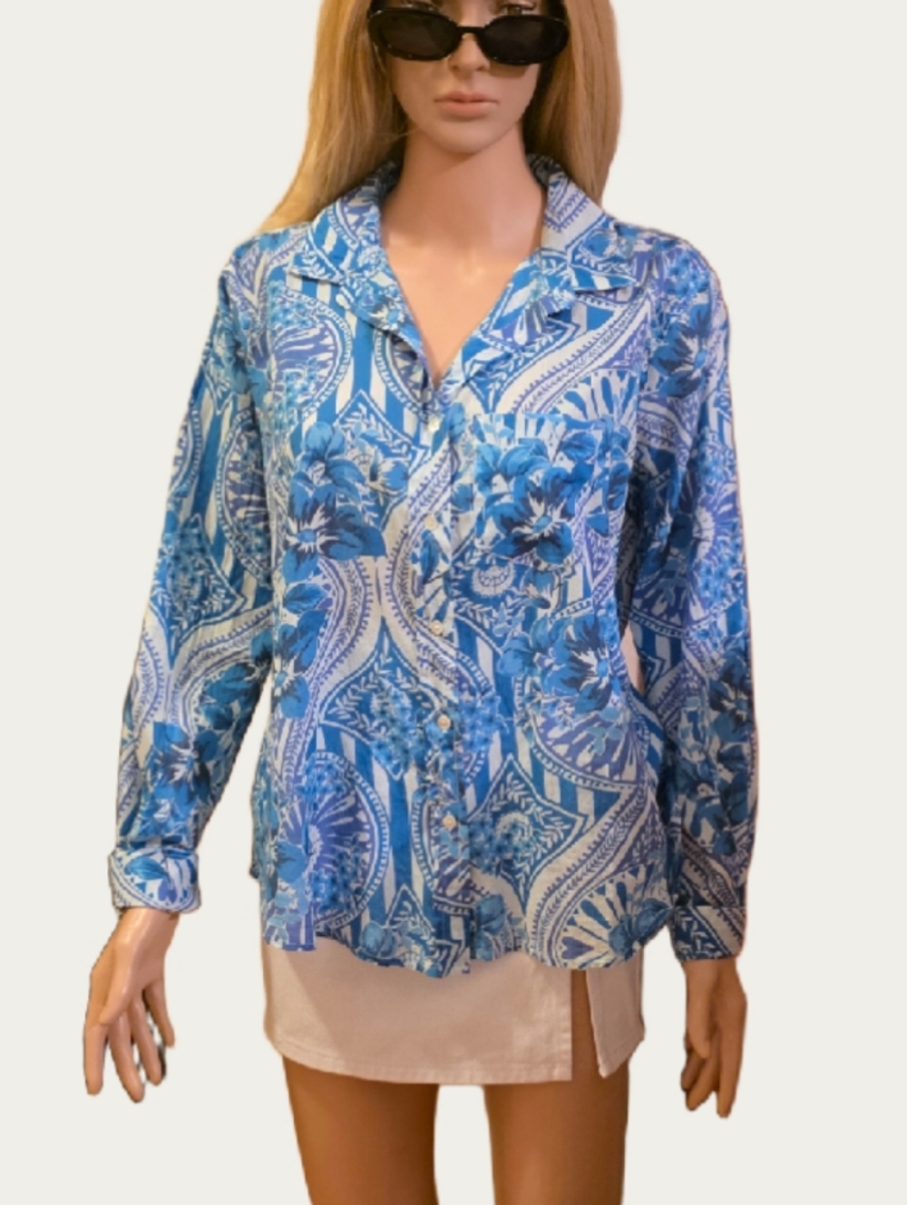 NWT Calypso St. Barth Islegance Resort Blue Paisley Cotton Blouse MSRP $328